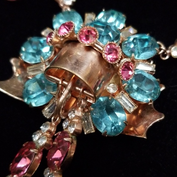 Vintage 1920s Art Deco Couture Rose Gold Aquamarine Crystal Fringe Necklace - Picture 7 of 12